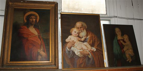 Unframed oil on canvas Madonna & Child & 2 prints